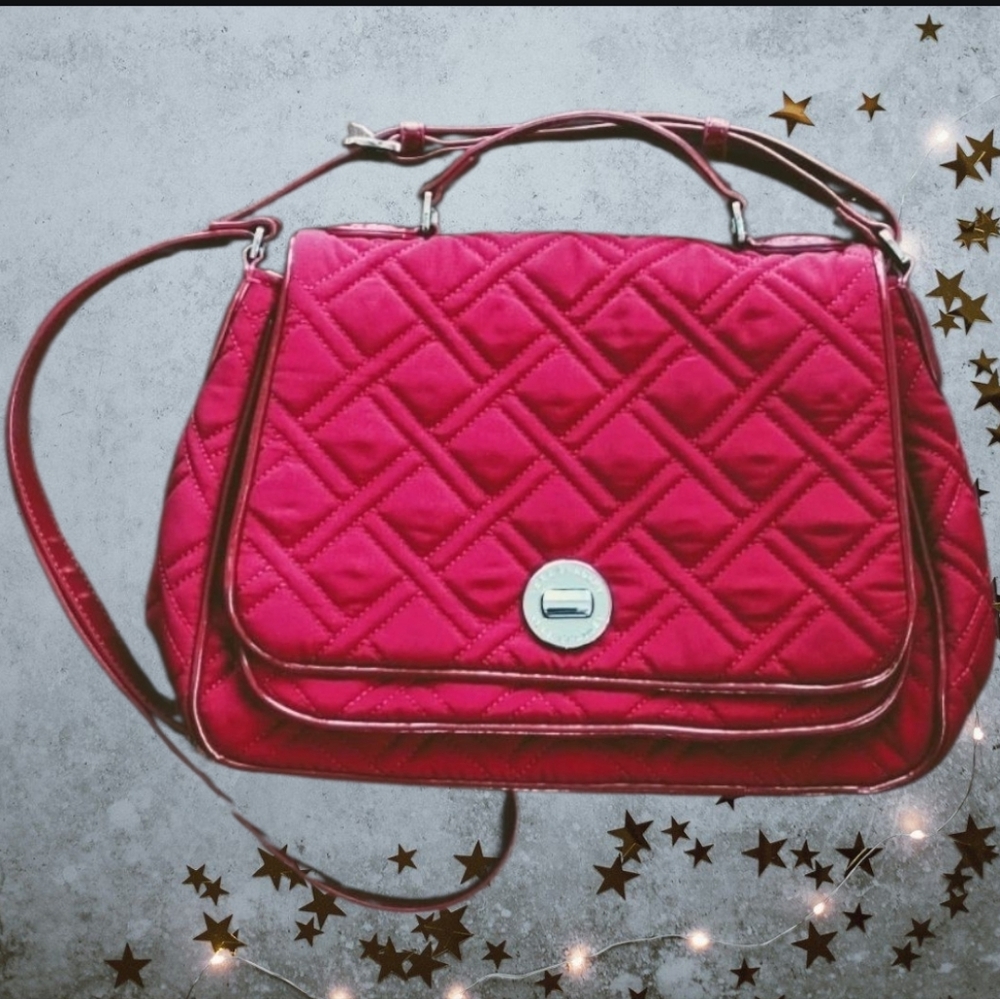 Vera Bradley Quilted Microfiber  Crossbody Bag‎ Retired Fuchsia Color Turnlock